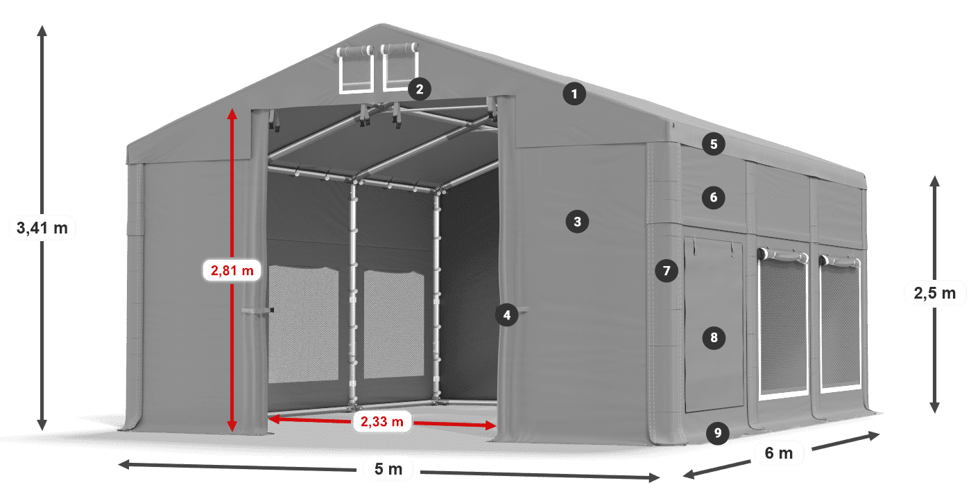 Roof: MS 580 PVC Walls: SD M 500 PVC 2.5m legend