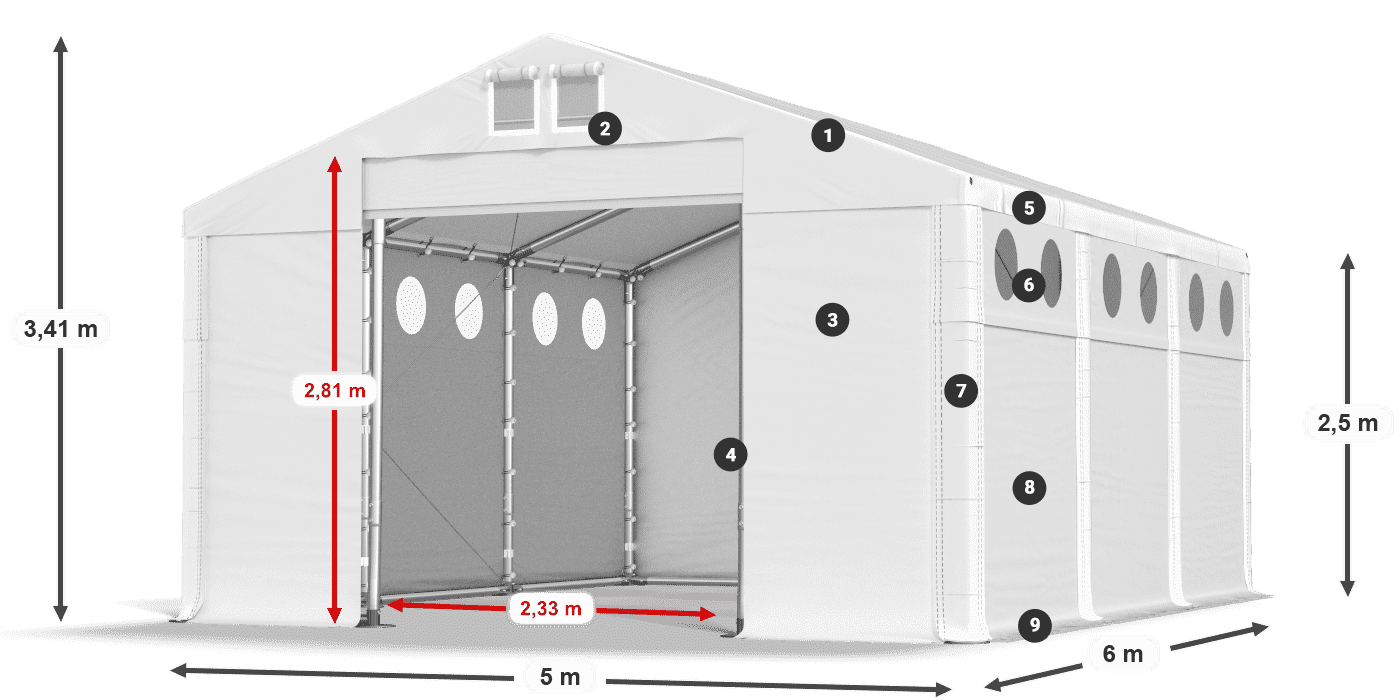 Roof: MS 580 PVC Walls: SD O 500 PVC 2.5m legend