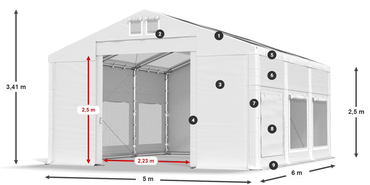 Roof: MS T 580 PVC Walls: SD M 500 PVC 2.5m legend