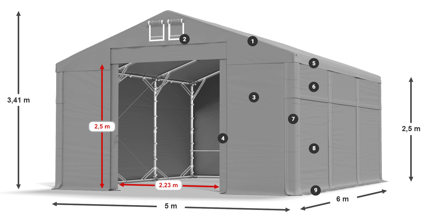 Roof: SD 560 PVC Walls: FR 620 PVC legend 2.5m