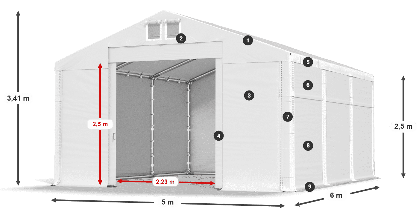 Roof: SD 560 PVC Walls: FR 620 PVC legend 2.5m