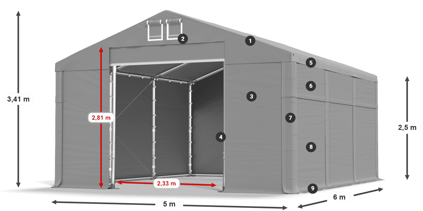 Roof: SD 560 PVC Walls: FR 620 PVC legend 2.5m