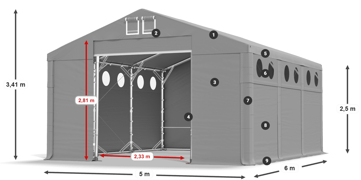 Roof: SD 560 PVC Walls: MS O 580 PVC legend 2.5m