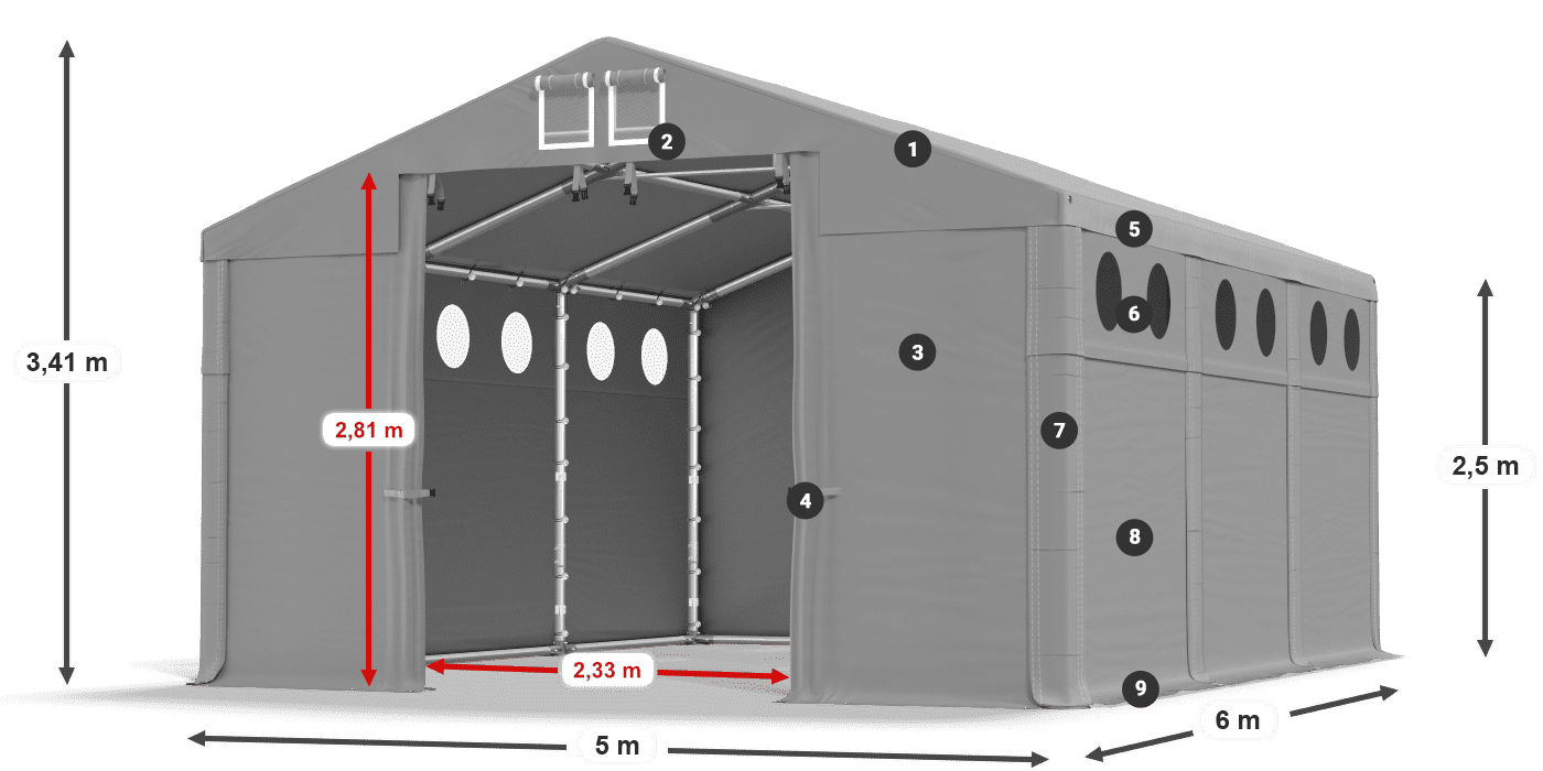 Roof: SD 560 PVC Walls: MS O 580 PVC legend 2.5m