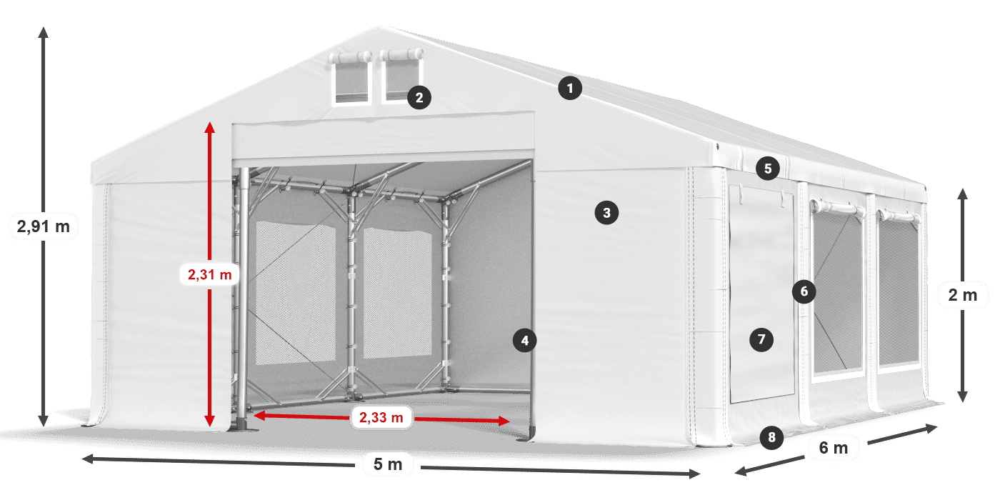 Roof: FR 620 PVC Walls: SD 500 PVC 2m legend