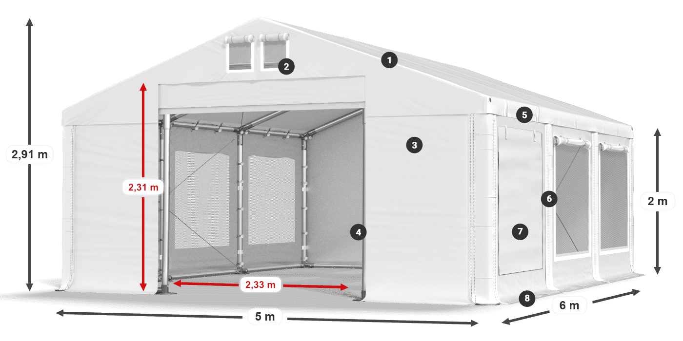 Roof: FR 620 PVC Walls: SD 500 PVC 2m legend