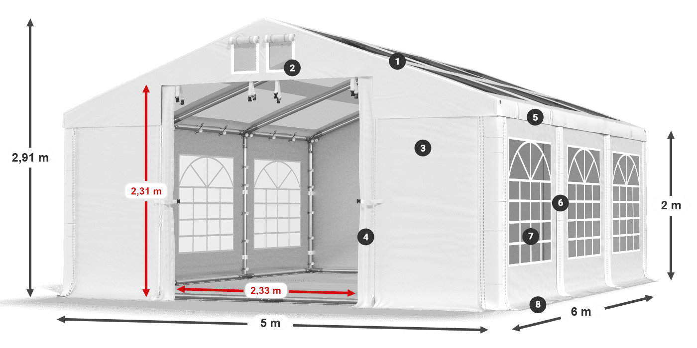 Roof: MS T 580 PVC Walls: FR 620 PVC 2m legend
