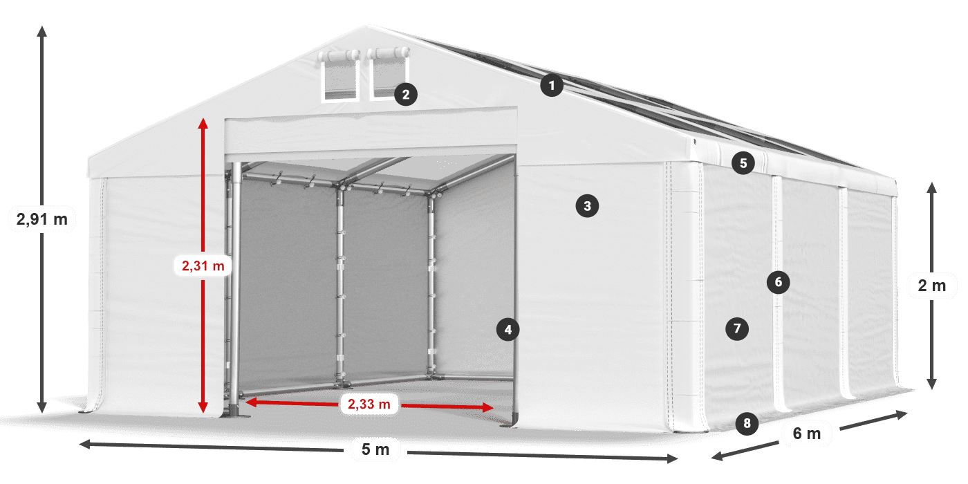 Roof: MS T 580 PVC Walls: FR 620 PVC 2m legend