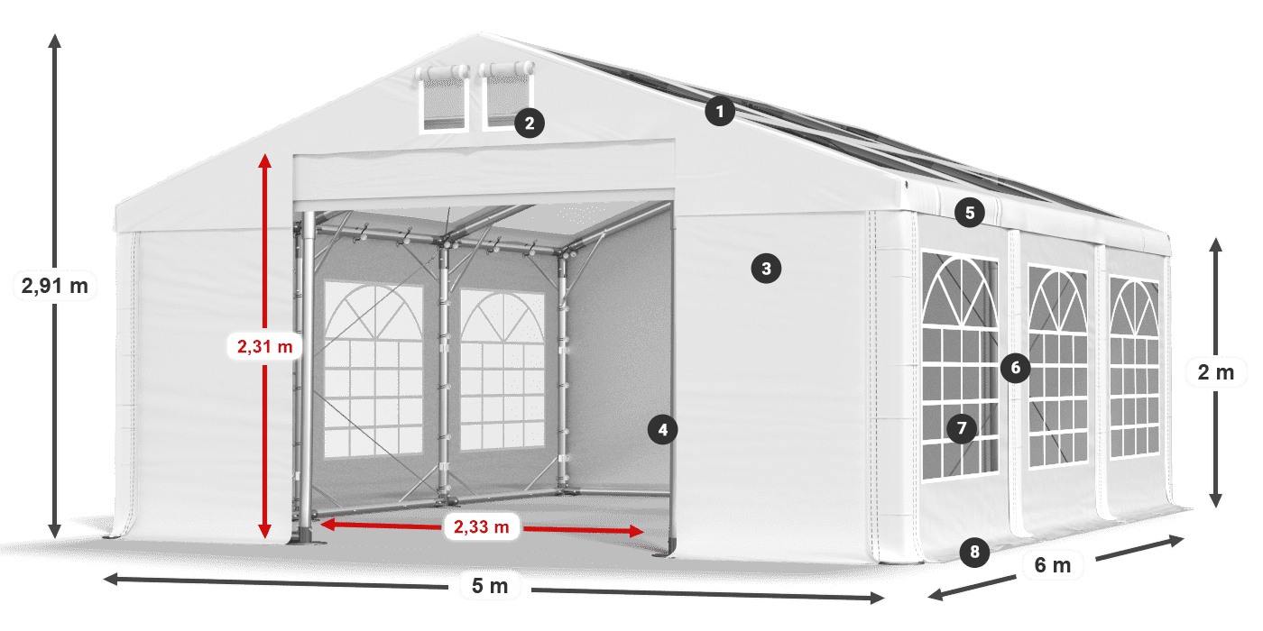 Roof: MS 580 PVC Walls: SD 500 PVC 2m legend
