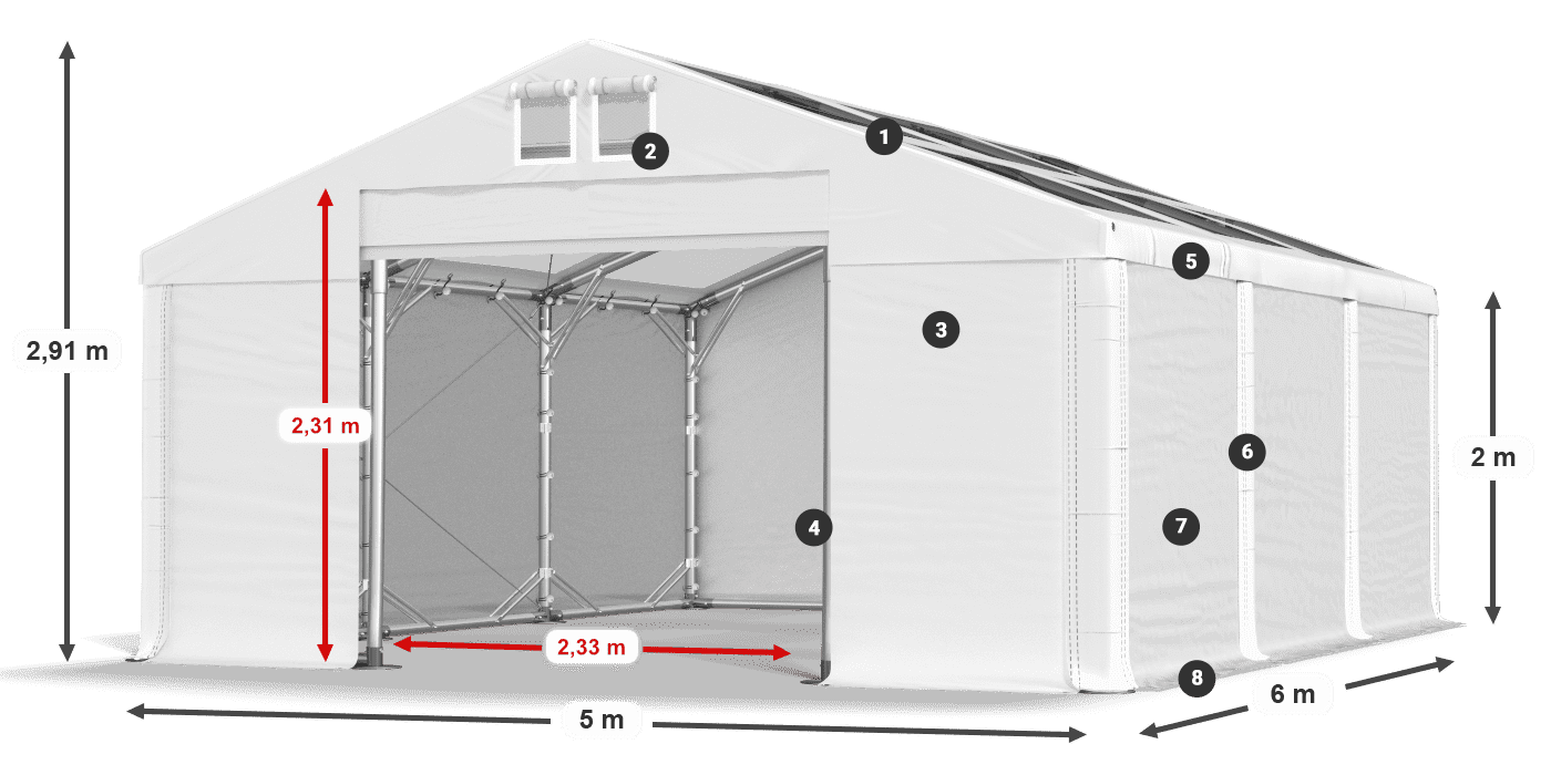 Roof: MS T 580 PVC Walls: SD 500 PVC 2m legend