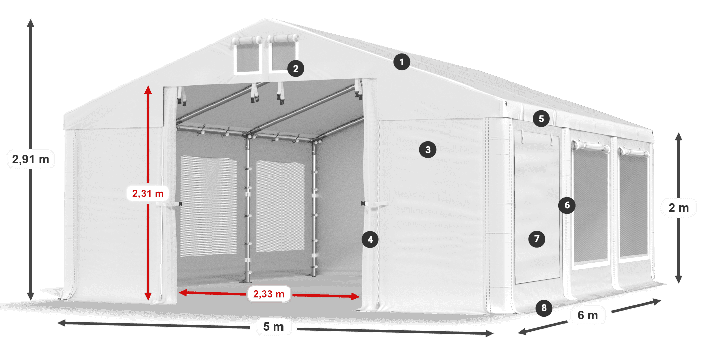 Roof: MS 580 PVC Walls: SD M 500 PVC 2m legend