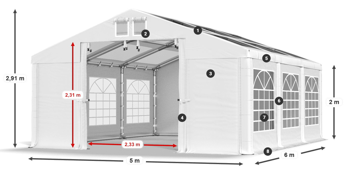 Roof: MS 580 PVC Walls: SD 500 PVC 2m legend
