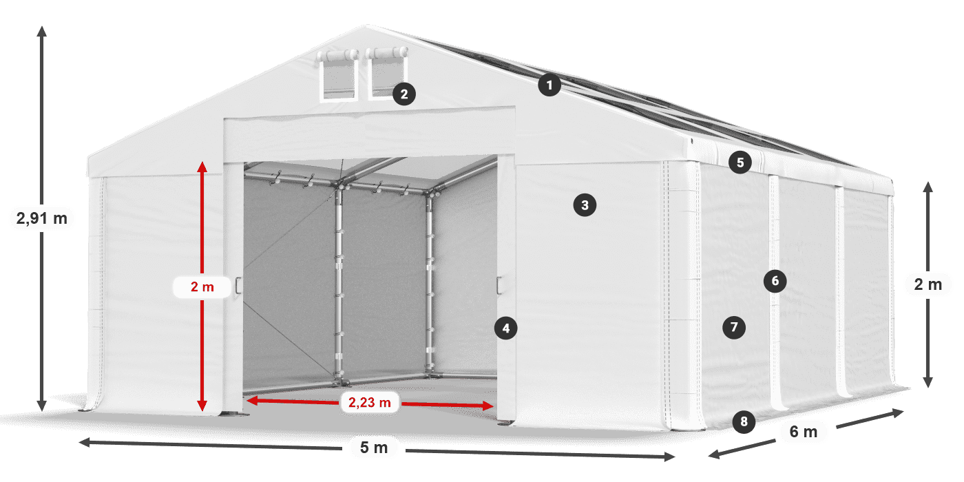 Roof: MS T 580 PVC Walls: SD 500 PVC 2m legend