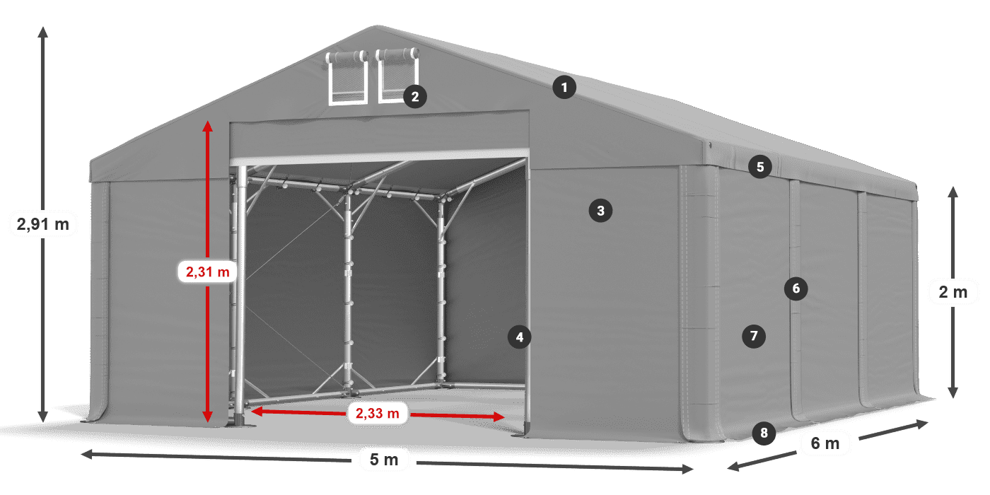 Roof: SD 560 PVC Walls: MS 580 PVC legend 2m