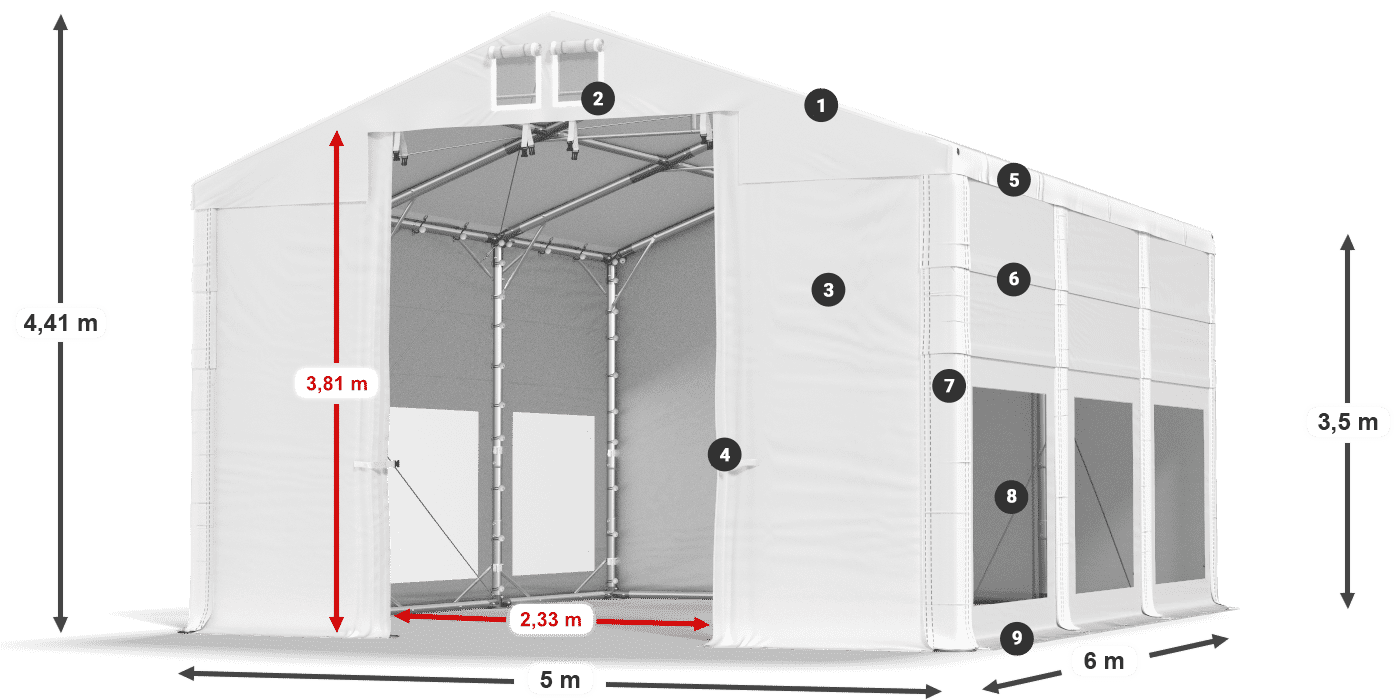 Roof: MS 580 PVC Walls: MS 580 PVC 3.5m legend