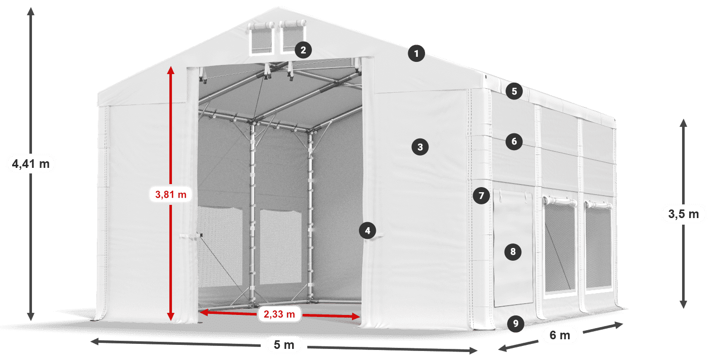 Roof: MS 580 PVC Walls: SD M 500 PVC 3.5m legend