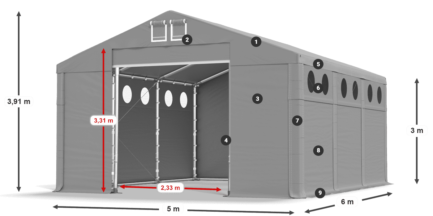 Roof: FR 620 PVC Walls: MS O 580 PVC 3m legend