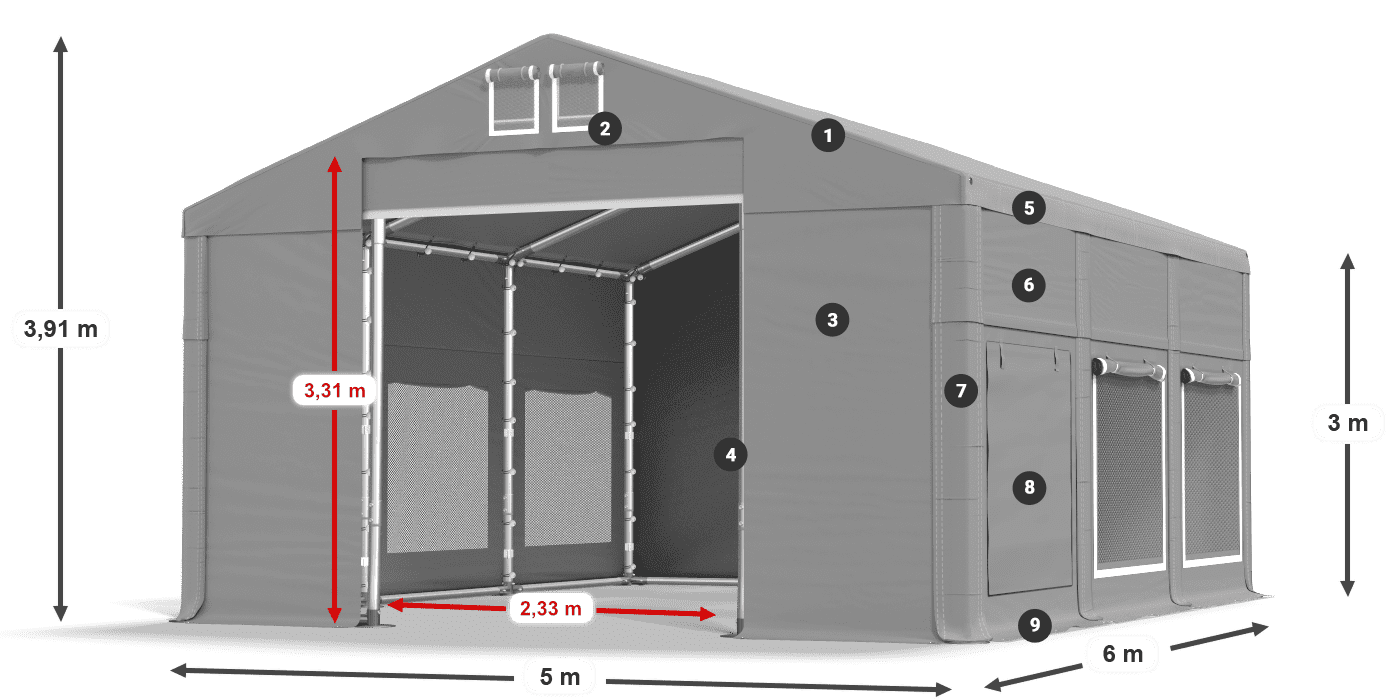 Roof: FR 620 PVC Walls: SD 500 PVC 3m legend