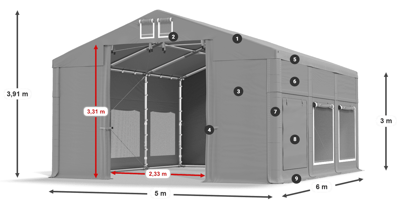 Roof: FR 620 PVC Walls: SD 500 PVC 3m legend