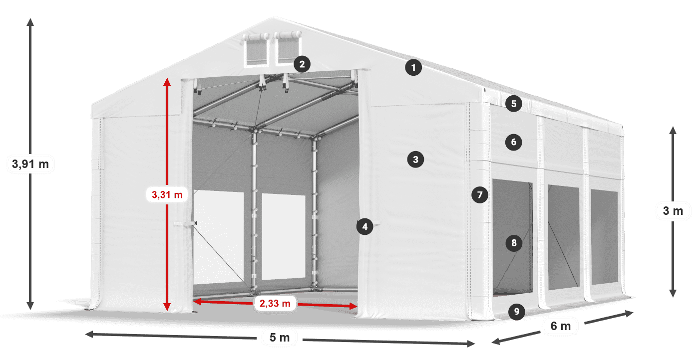 Roof: MS 580 PVC Walls: MS 580 PVC 3m legend