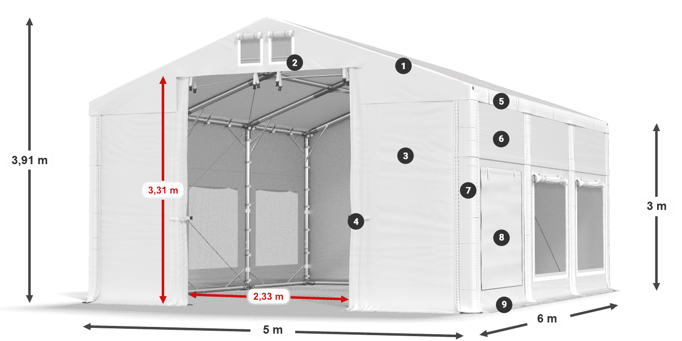 Roof: MS 580 PVC Walls: SD M 500 PVC 3m legend