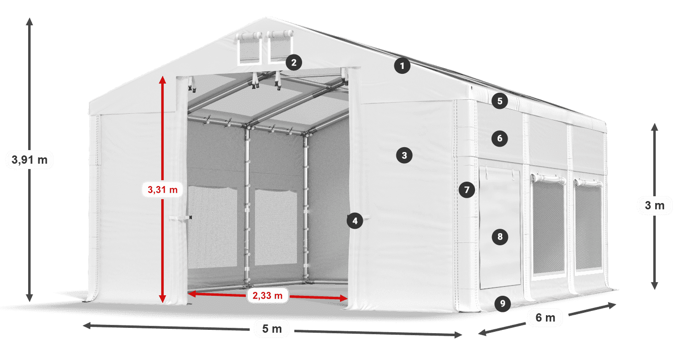 Roof: MS T 580 PVC Walls: SD M 500 PVC 3m legend