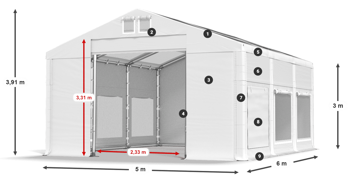 Roof: MS T 580 PVC Walls: SD M 500 PVC 3m legend