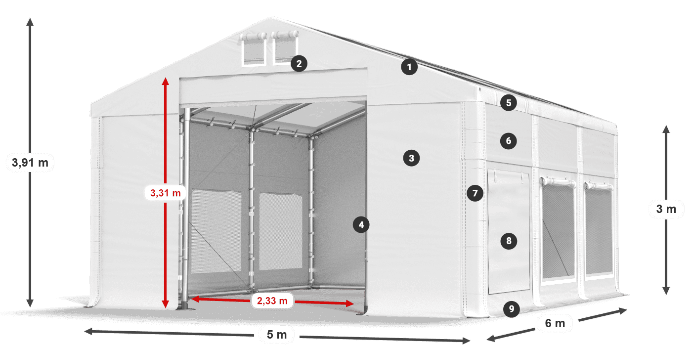 Roof: MS T 580 PVC Walls: SD M 500 PVC 3m legend