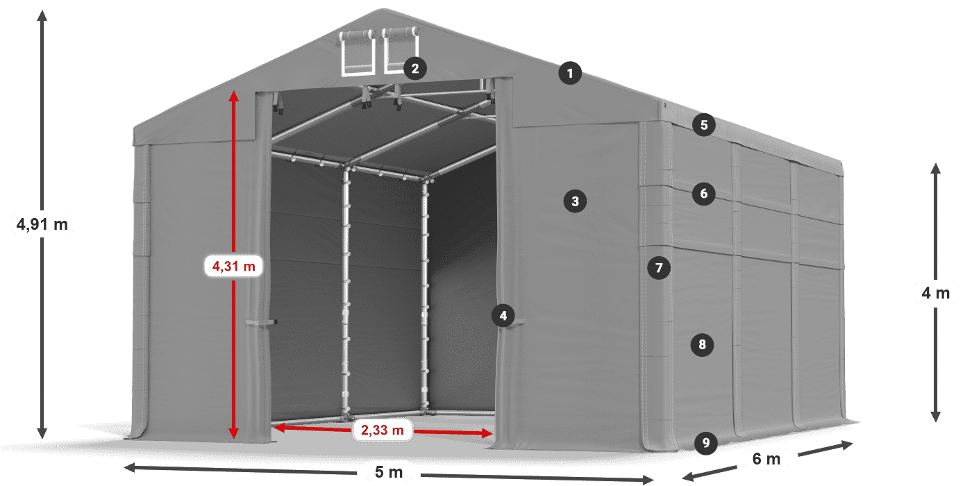 Roof: MS 580 PVC Walls: FR 620 PVC 4m legend
