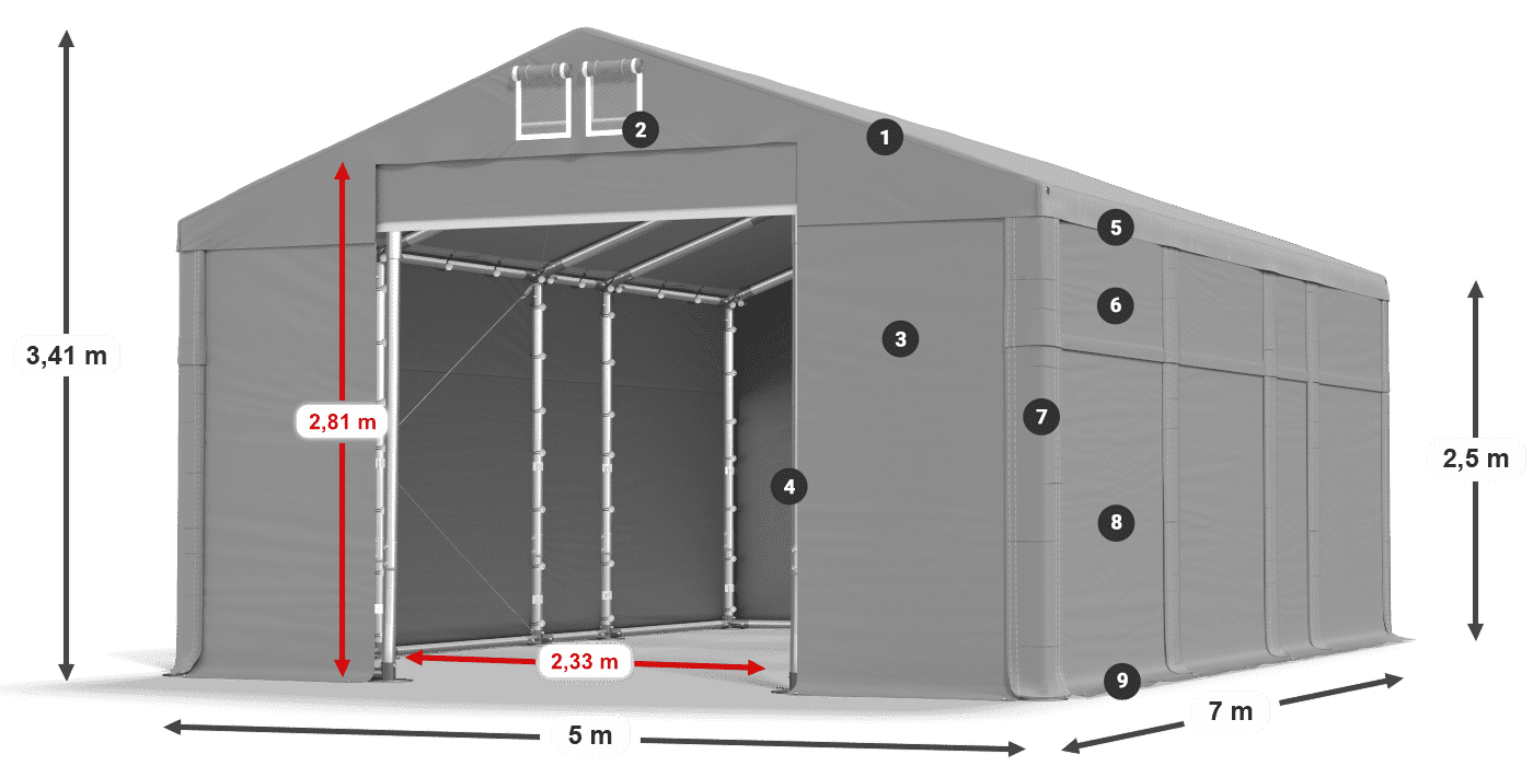 Roof: FR 620 PVC Walls: SD 500 PVC 2.5m legend