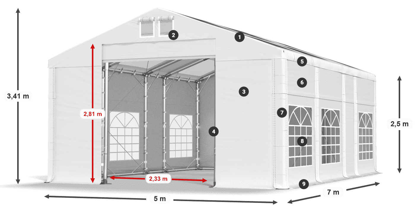 Roof: MS T 580 PVC Walls: FR 620 PVC 2.5m legend