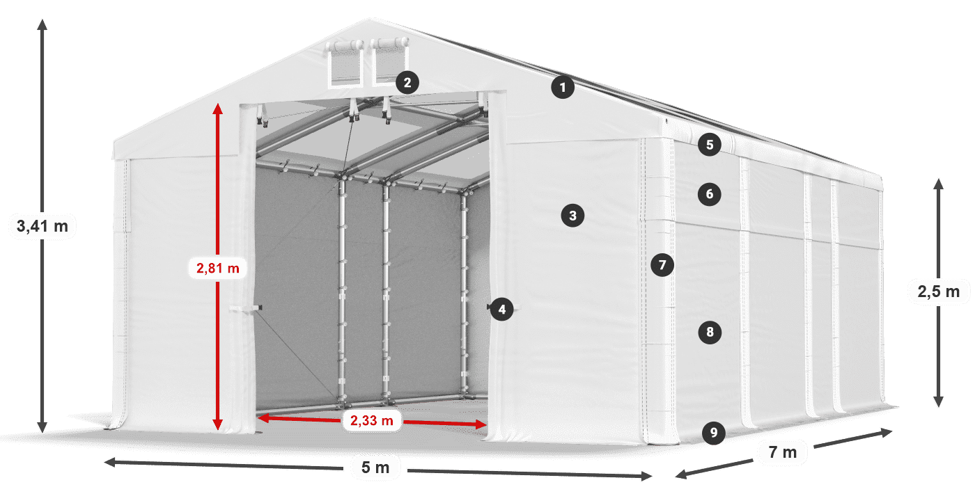 Roof: MS 580 PVC Walls: FR 620 PVC