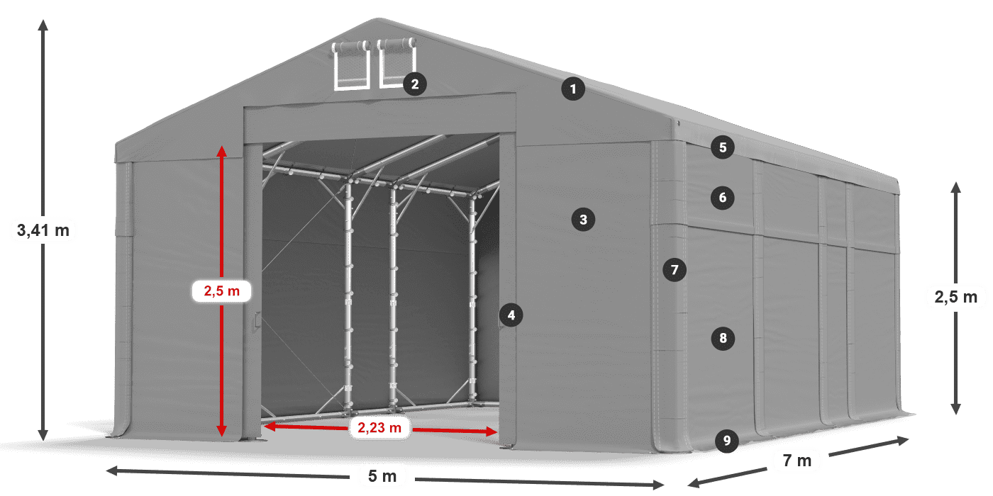 Roof: MS 580 PVC Walls: SD 500 PVC 2.5m legend