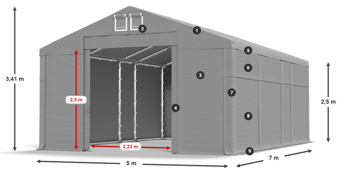 Roof: MS 580 PVC Walls: SD 500 PVC 2.5m legend