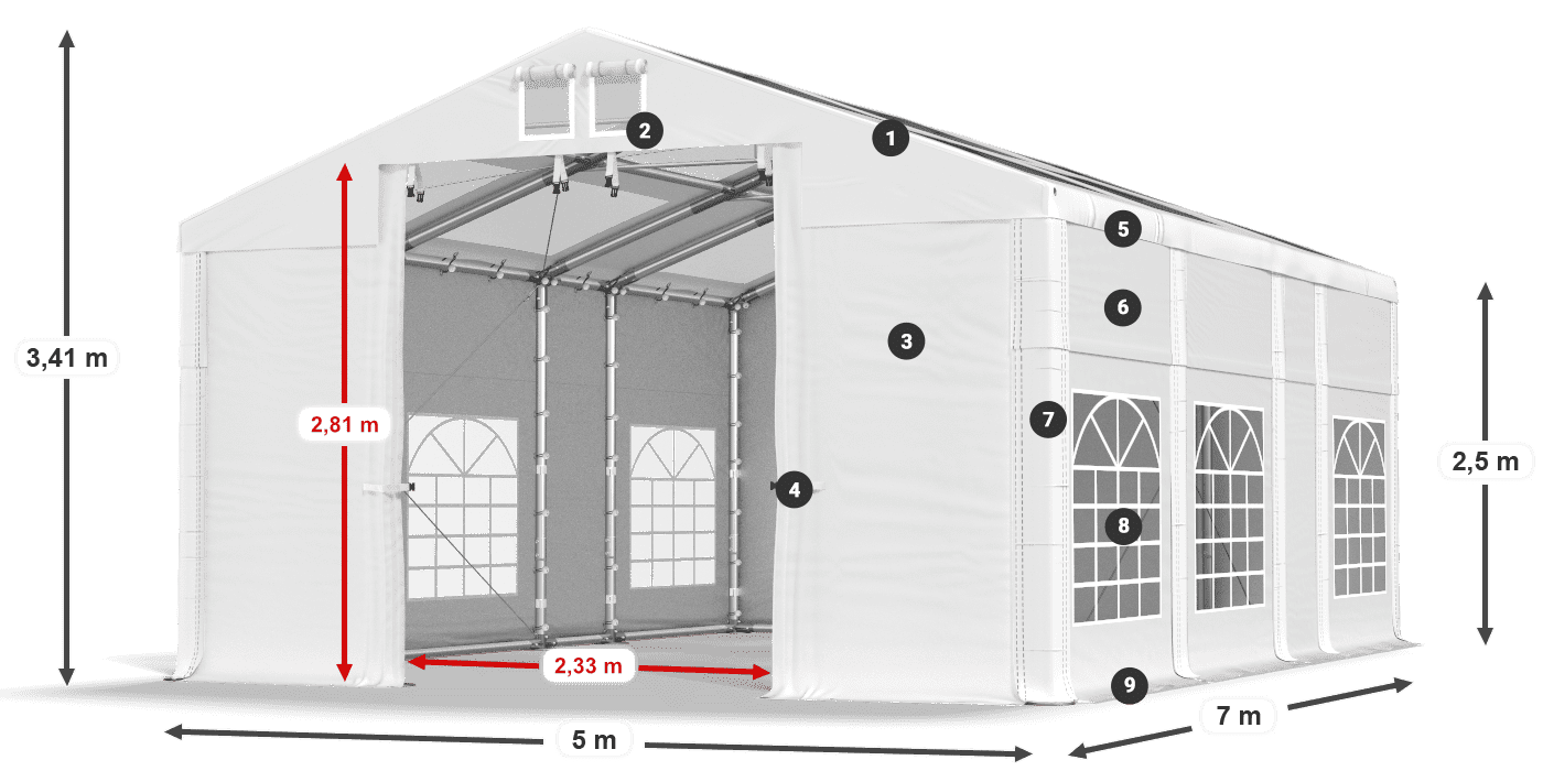 Roof: MS 580 PVC Walls: SD 500 PVC 2.5m legend
