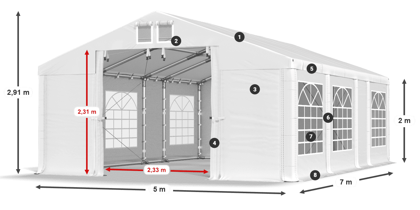 Roof: FR 620 PVC Walls: SD 500 PVC 2m legend