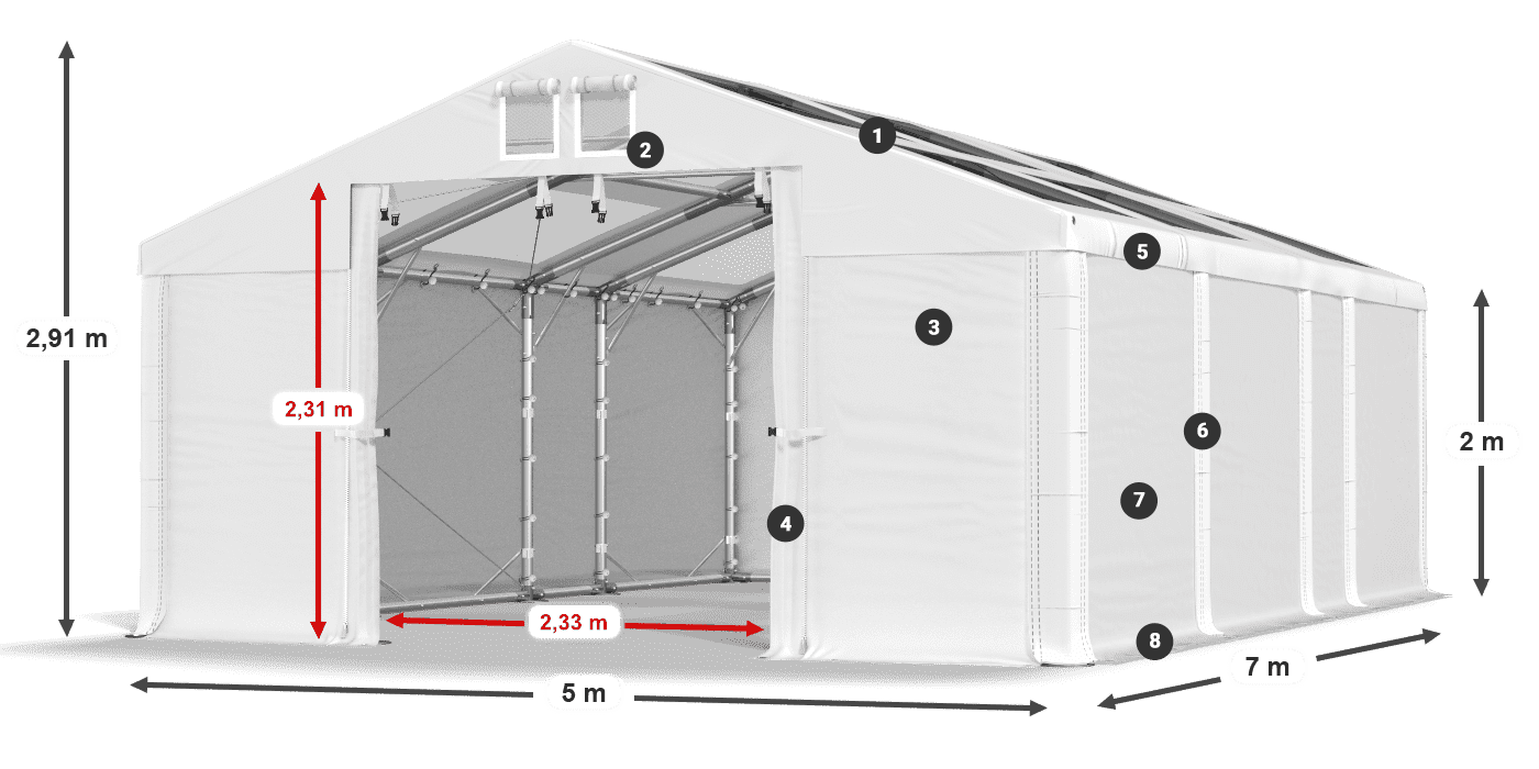 Roof: MS T 580 PVC Walls: FR 620 PVC 2m legend