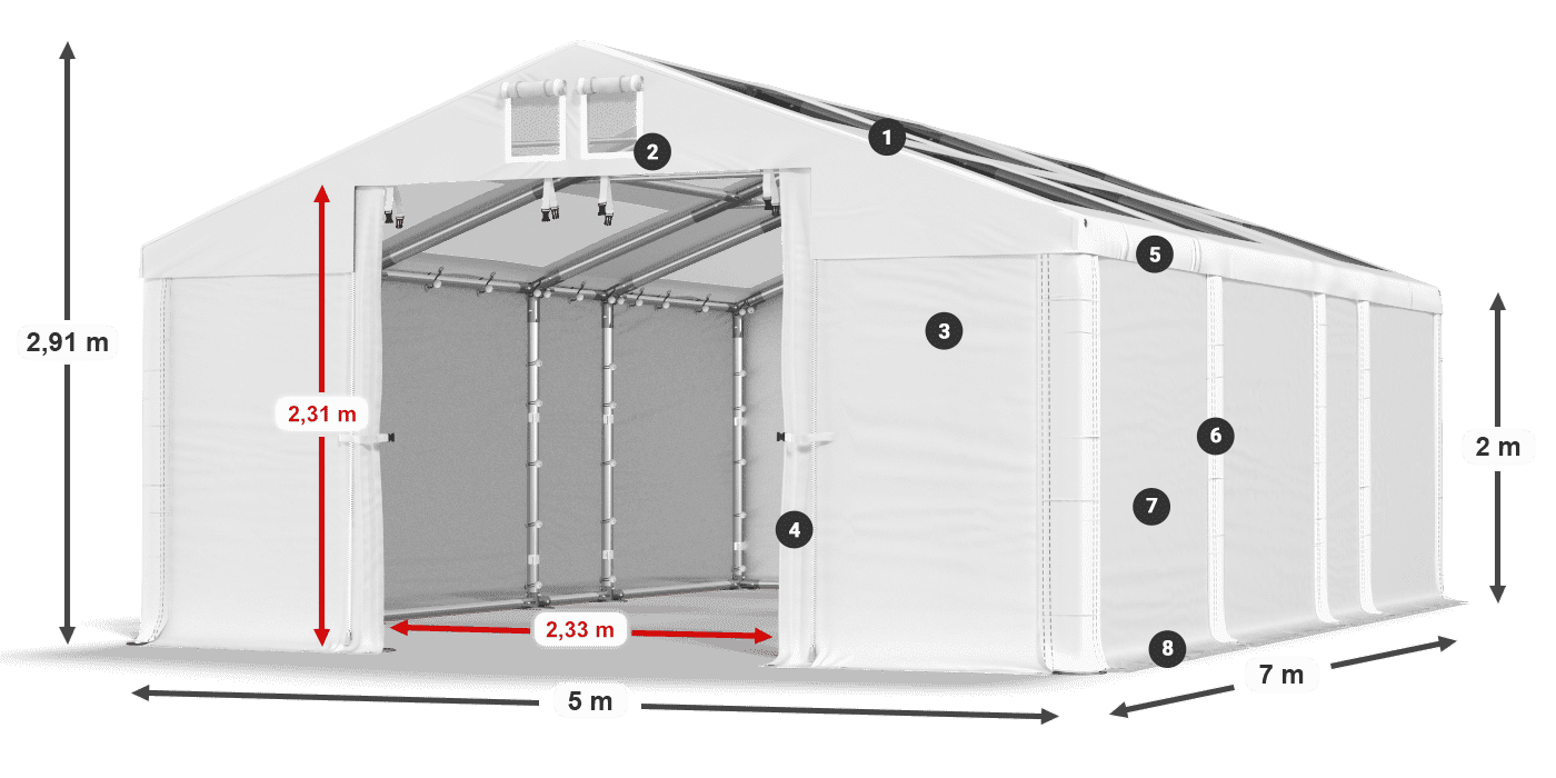 Roof: MS T 580 PVC Walls: FR 620 PVC 2m legend