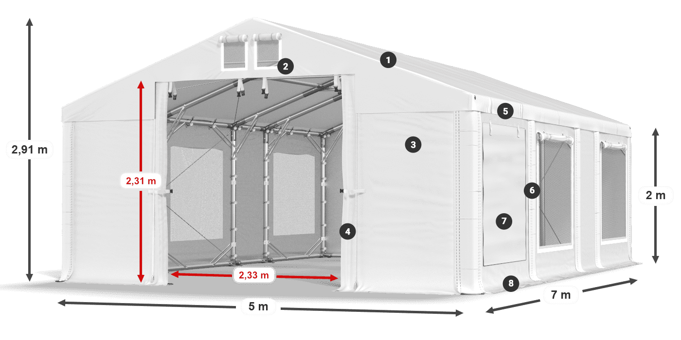 Roof: MS 580 PVC Walls: SD M 500 PVC 2m legend