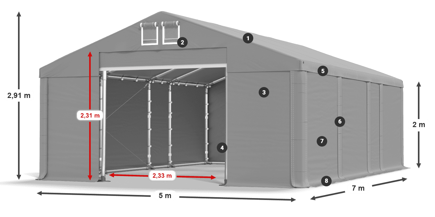 Roof: MS 580 PVC Walls: SD 500 PVC 2m legend