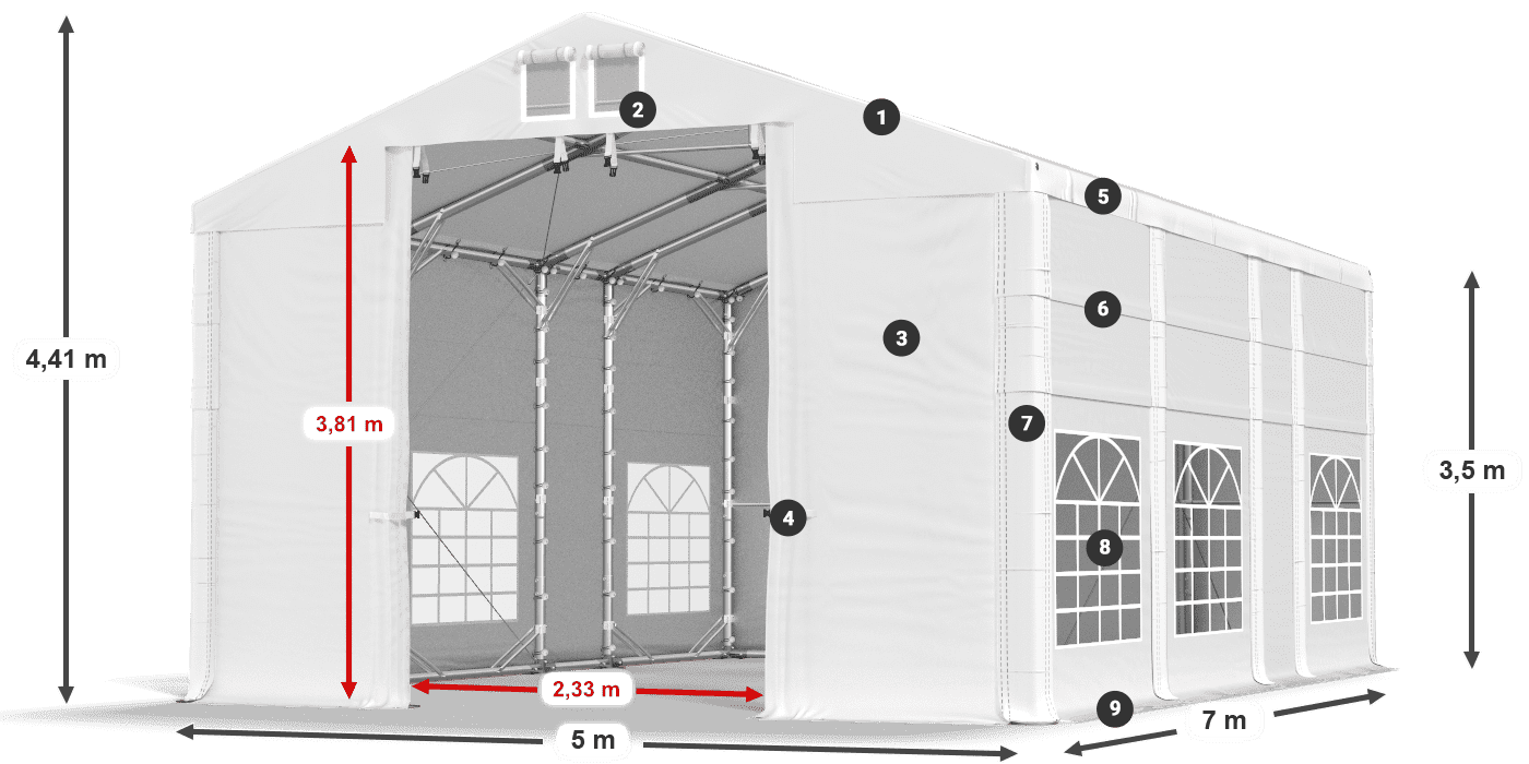 Roof: FR 620 PVC Walls: SD 500 PVC 3.5m legend