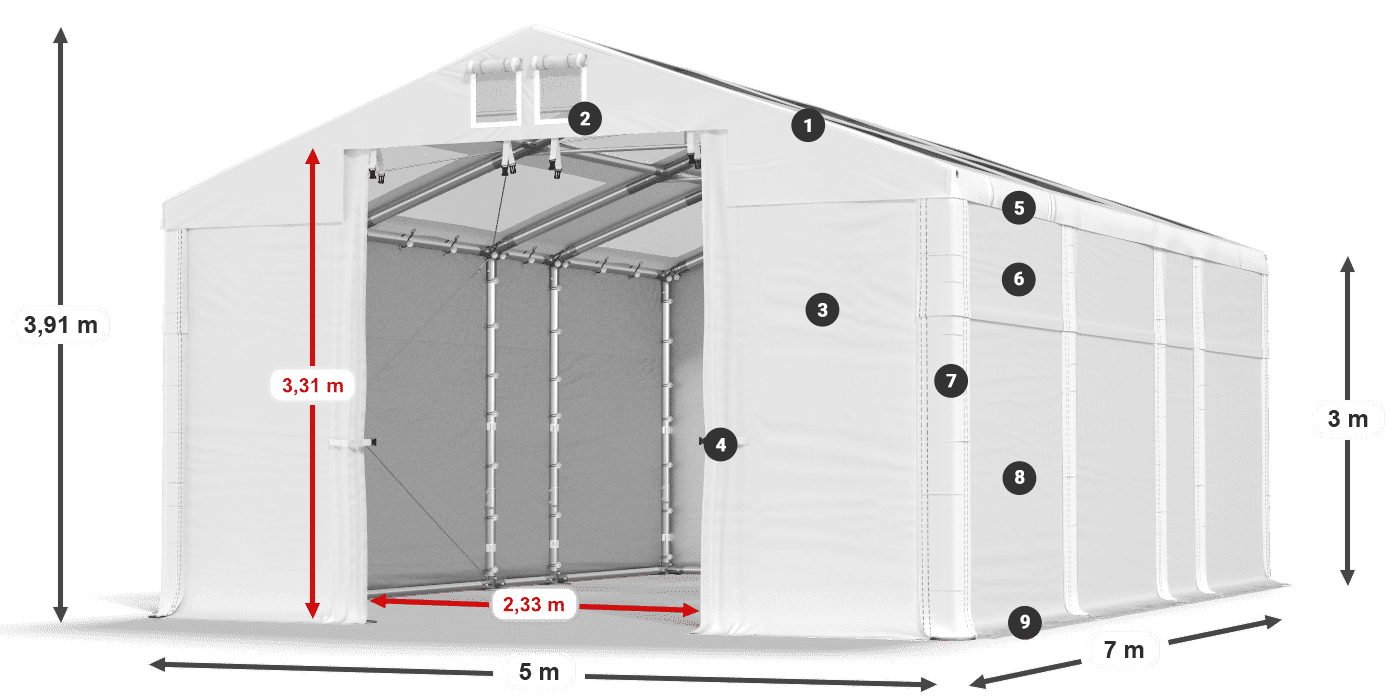 Roof: MS T 580 PVC Walls: SD 500 PVC 3m legend