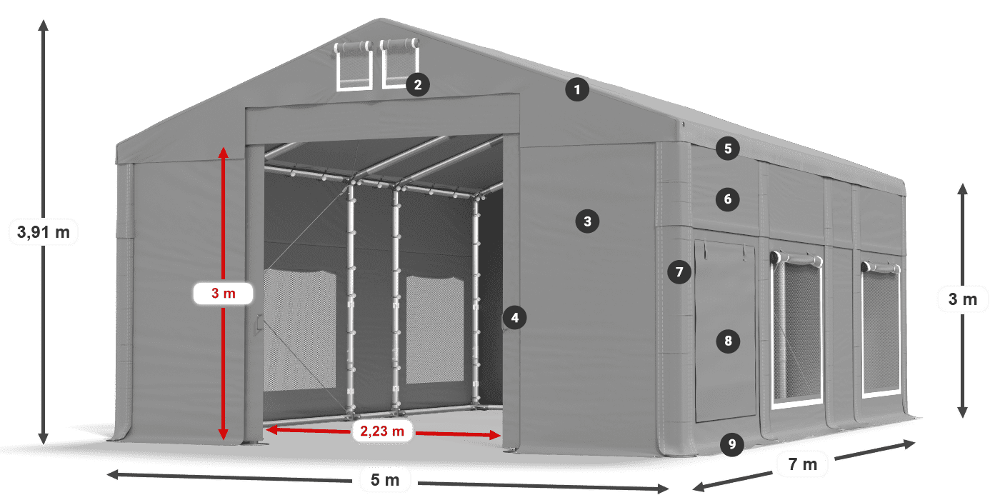 Roof: MS 580 PVC Walls: SD M 500 PVC 3m legend