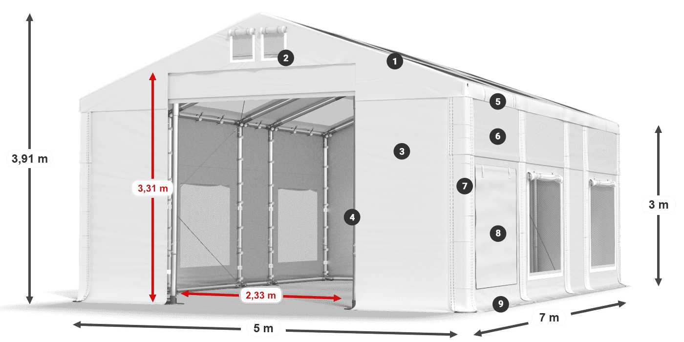 Roof: MS T 580 PVC Walls: SD M 500 PVC 3m legend