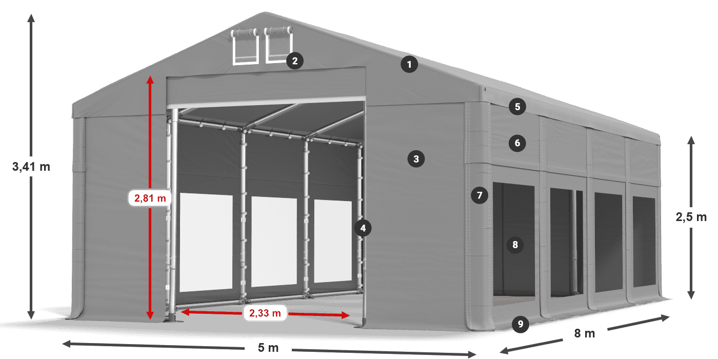 Roof: FR 620 PVC Walls: MS 580 PVC 2.5m legend