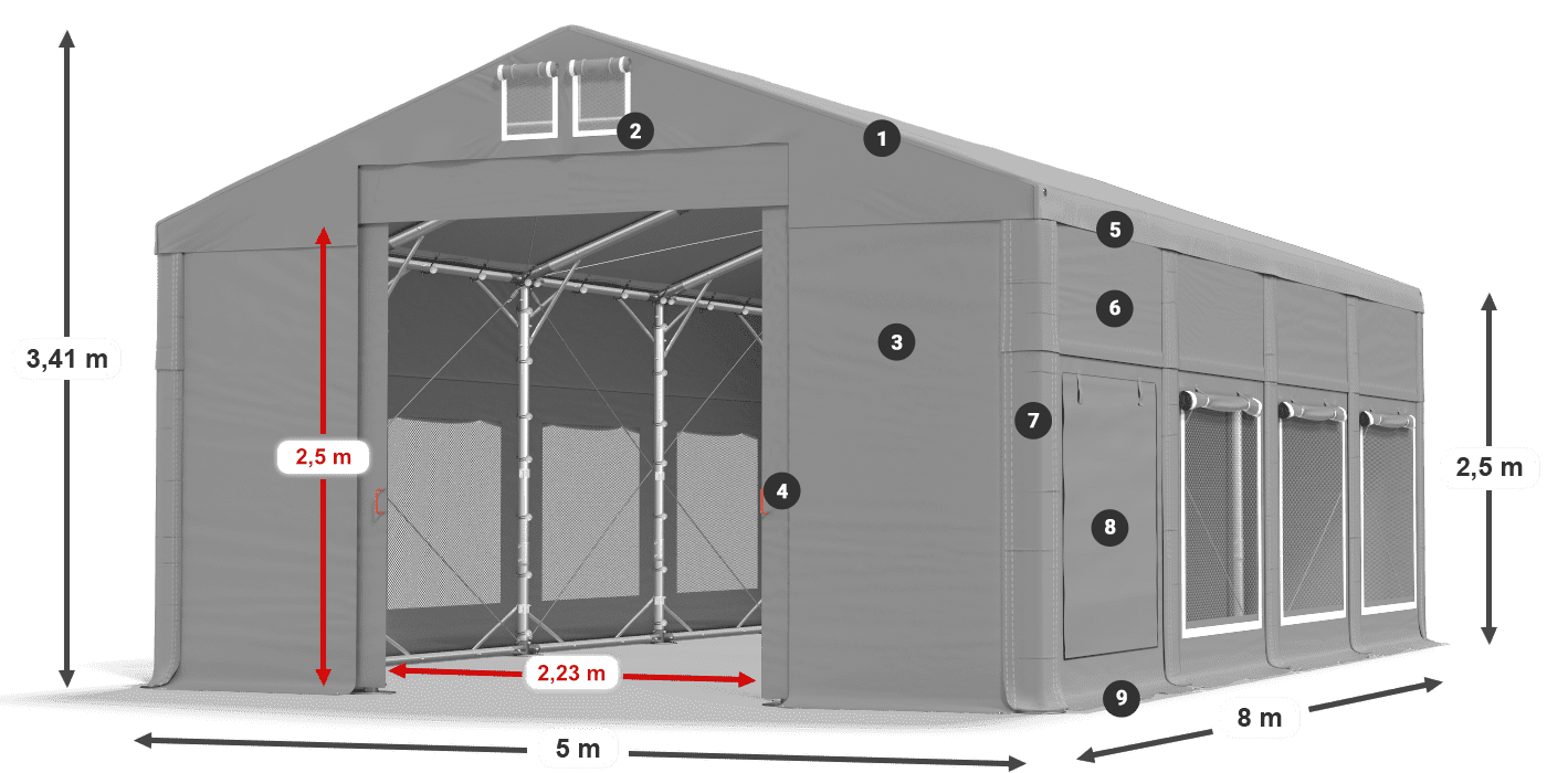 Roof: FR 620 PVC Walls: SD 500 PVC 2.5m legend