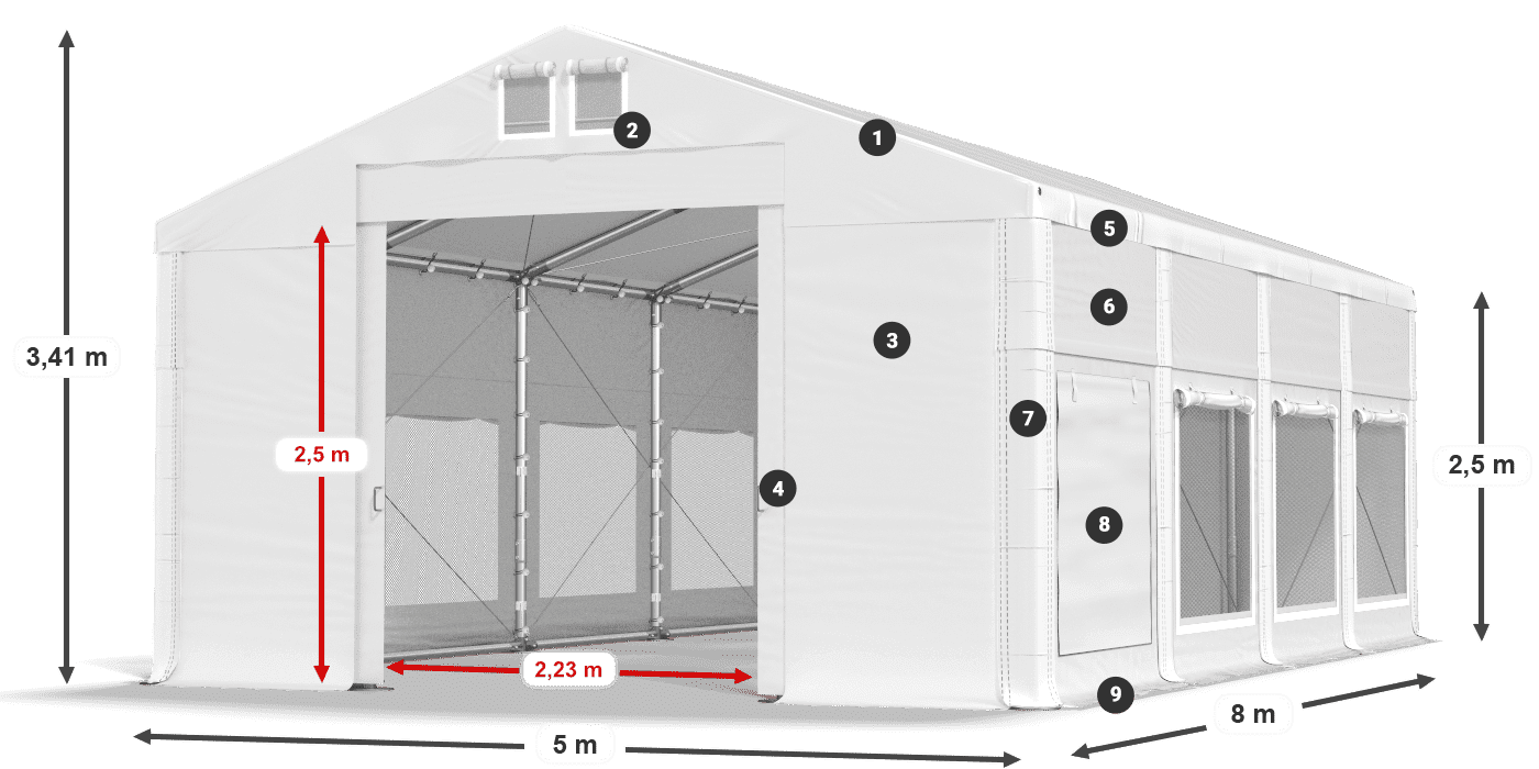 Roof: FR 620 PVC Walls: SD 500 PVC 2.5m legend
