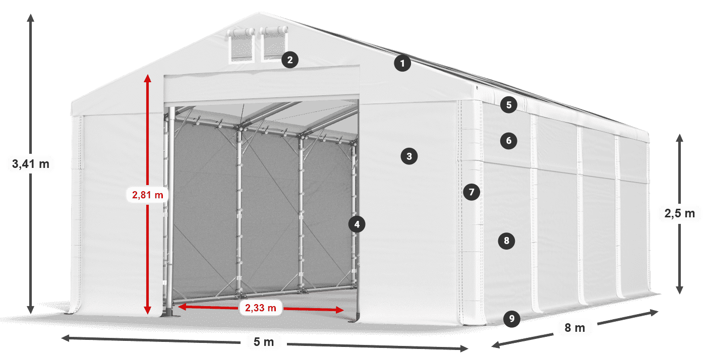 Roof: MS T 580 PVC Walls: FR 620 PVC 2.5m legend