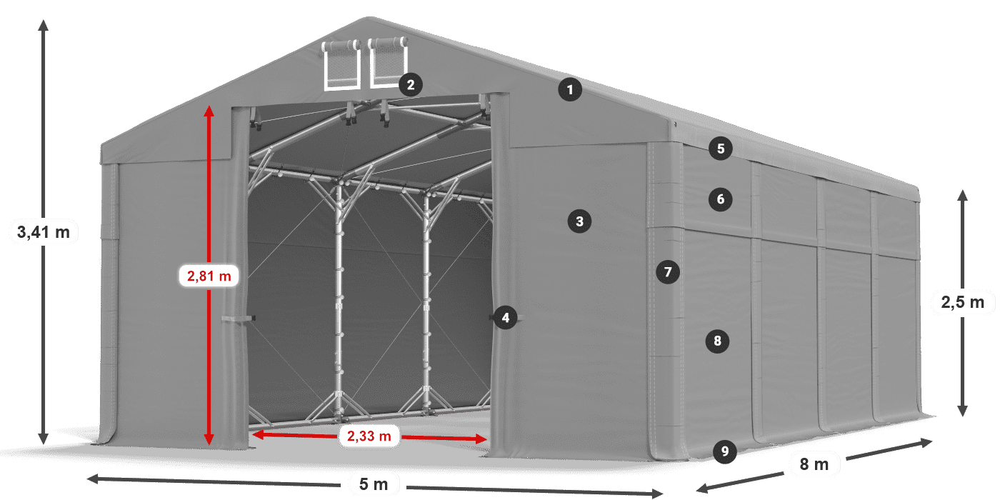 Roof: MS 580 PVC Walls: FR 620 PVC 2.5m legend
