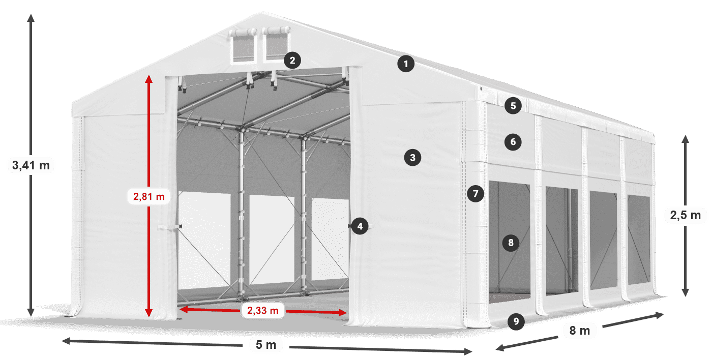 Roof: MS 580 PVC Walls: MS 580 PVC 2.5m legend